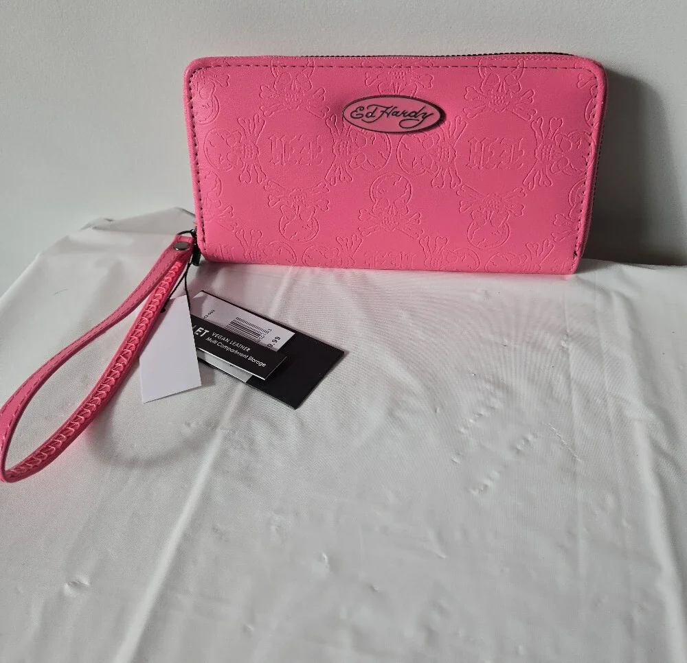 Ed Hardy Hot Pink Zip-Around Wristlet Wallet - Picture 5 of 8